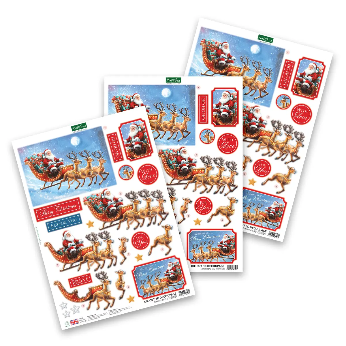 Katy Sue Designs Die Cut Decoupage – Santa In The Sky (Pack Of 3) 1