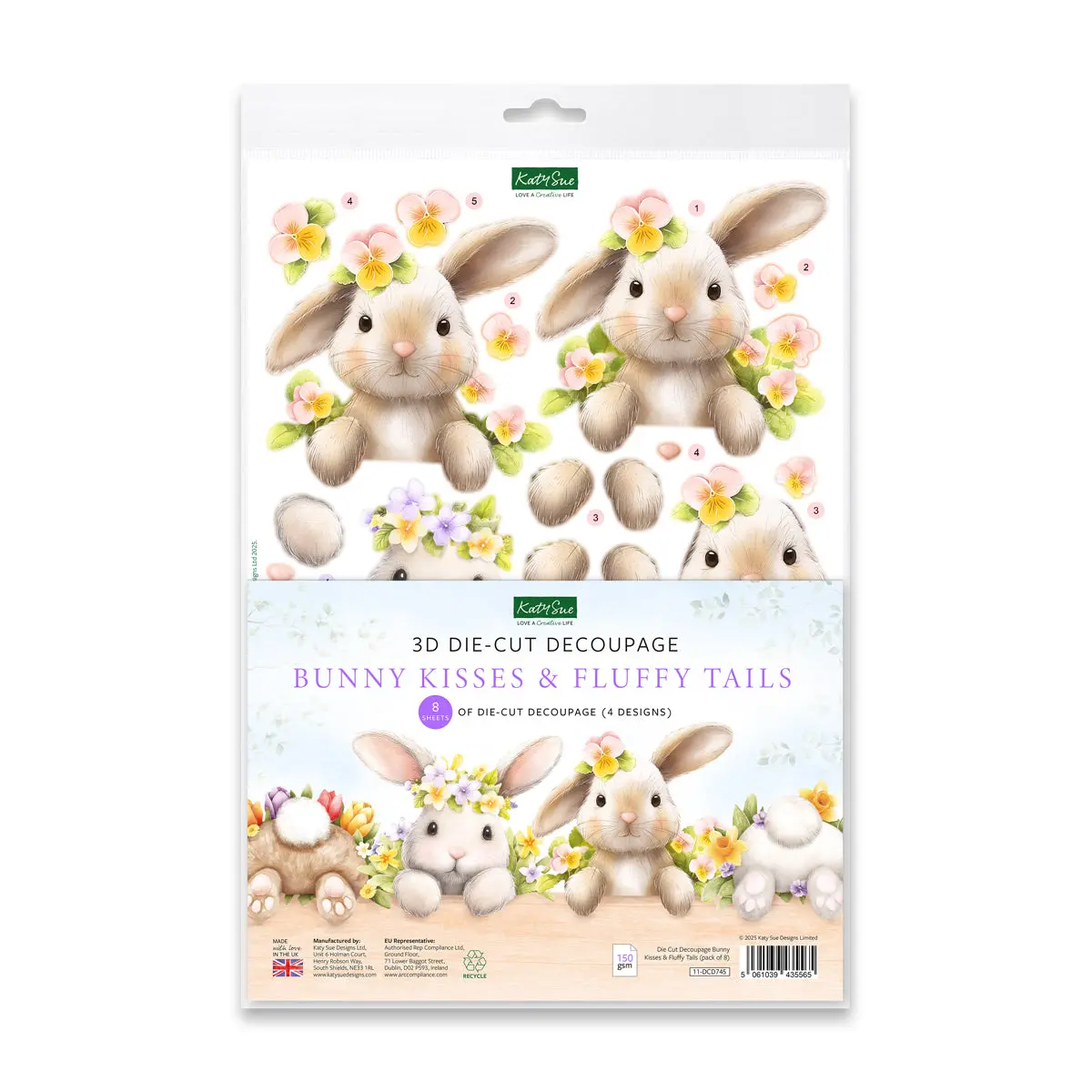 Katy Sue Die Cut Decoupage – Bunny Kisses & Fluffy Tails (Pack Of 8) 1