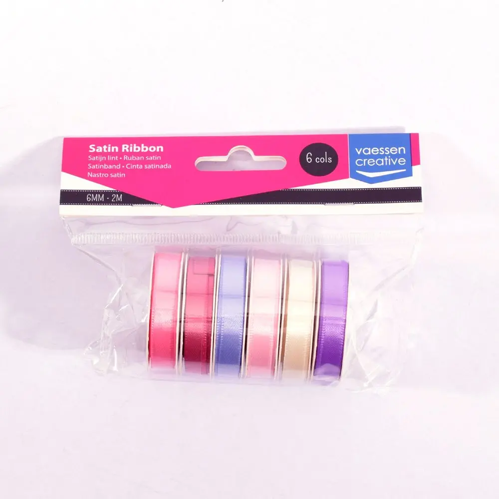 Vaessen Creative Satin Ribbon 6 Colours 6Mmx2m Baby Pink 1