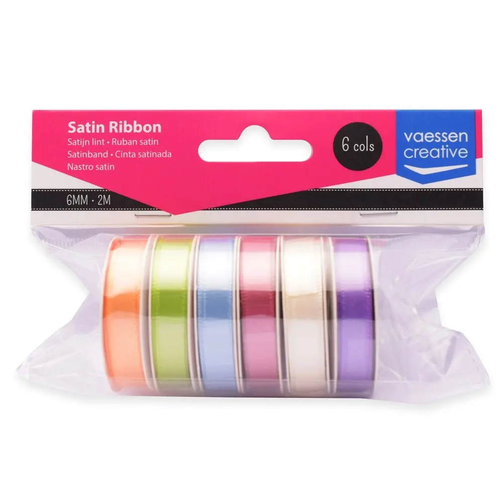 Vaessen Creative Satin Ribbon 6 Colours 6Mmx2m Spring 1