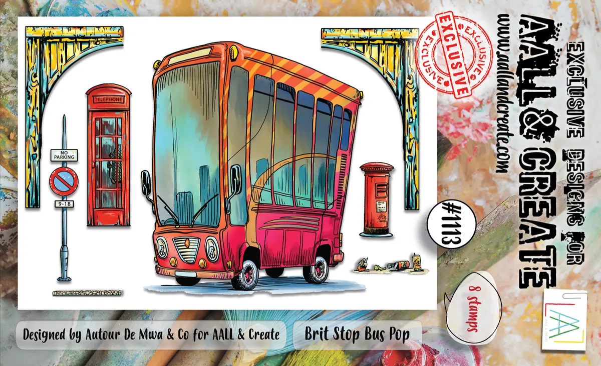 Aall And Create #1113 - A6 Stamp Set - Brit Stop Bus Pop 1
