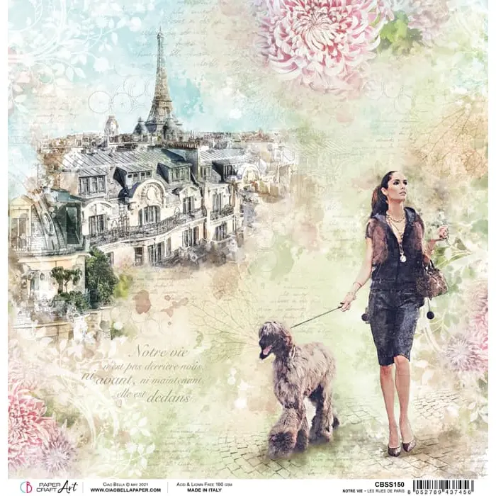 Ciao Bella Les Rues De Paris Paper Sheet 12"X12" 1 Sheet 2