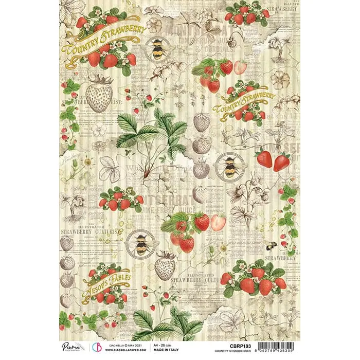 Ciao Bella Rice Paper A4 Country Strawberries 1