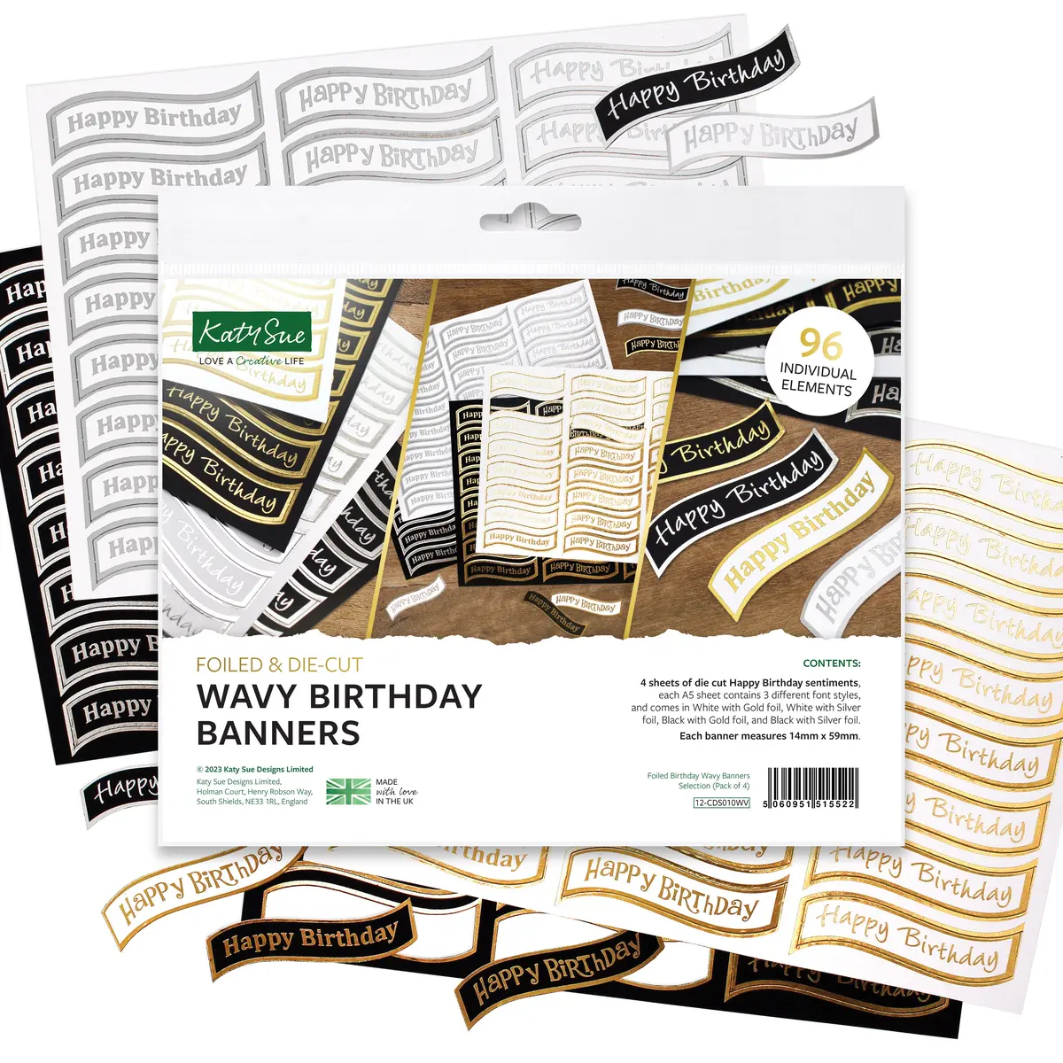 Foiled Birthday Wavy Banners Selection, Pack Of 4 1