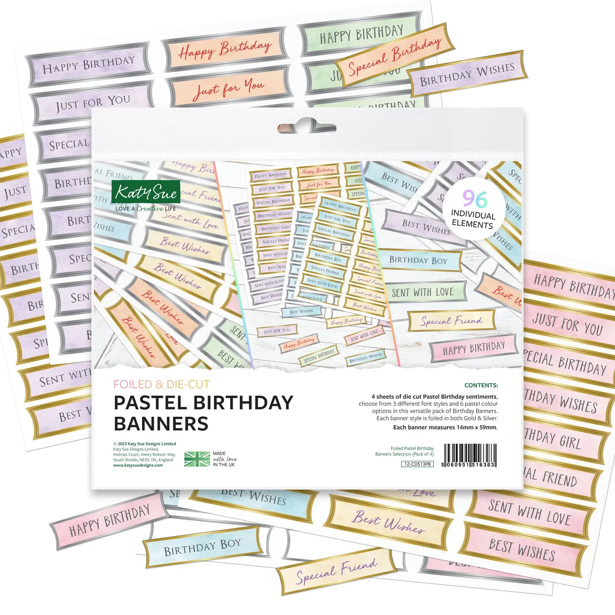 Foiled Pastel Birthday Banners Selection, 4 Sheets 1
