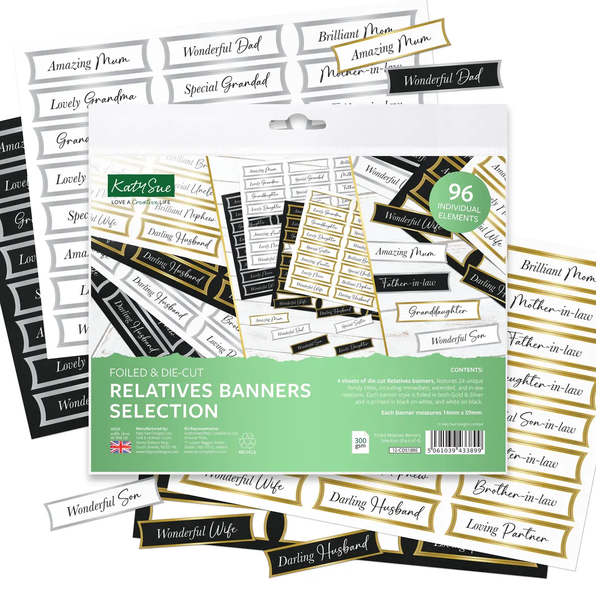Foiled Relatives Banners Selection, 96 Sentiments 1