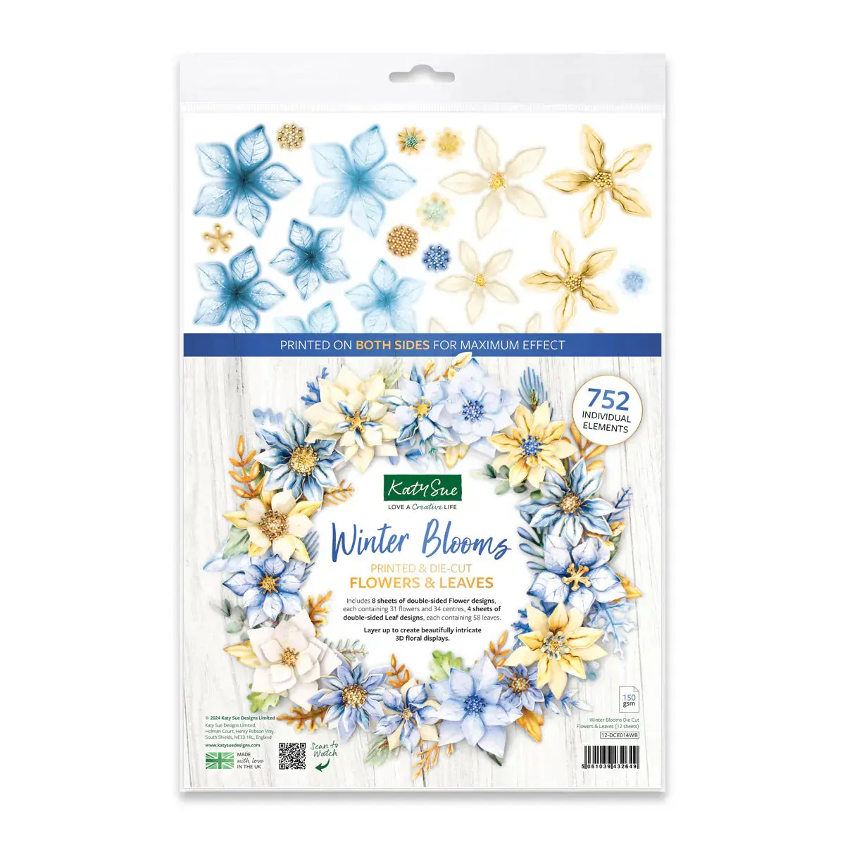 Winter Blooms, Die Cut Flowers & Leaves, 12 Sheets 1