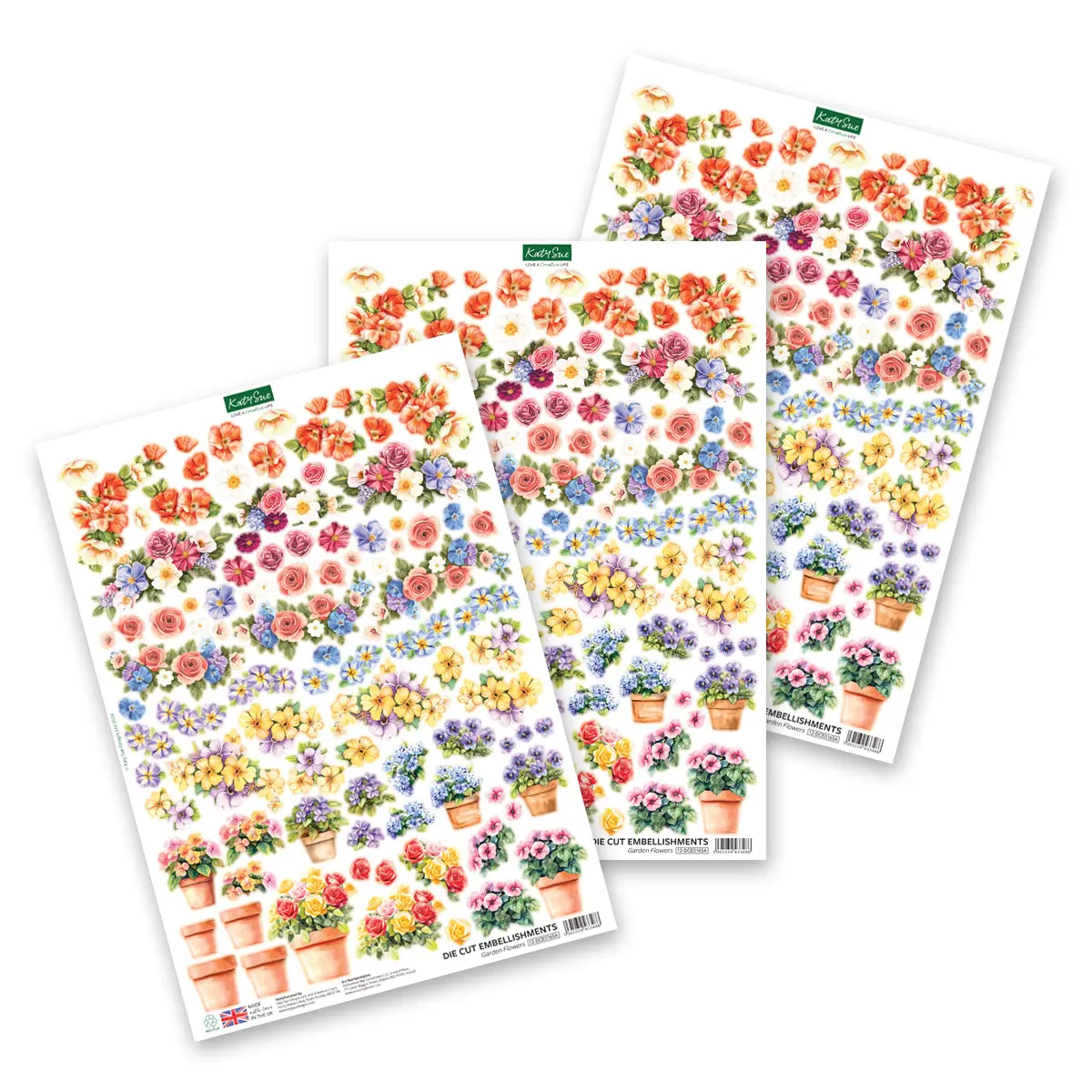 Garden Flowers Die Cut Embellishments, 3 Sheets 1