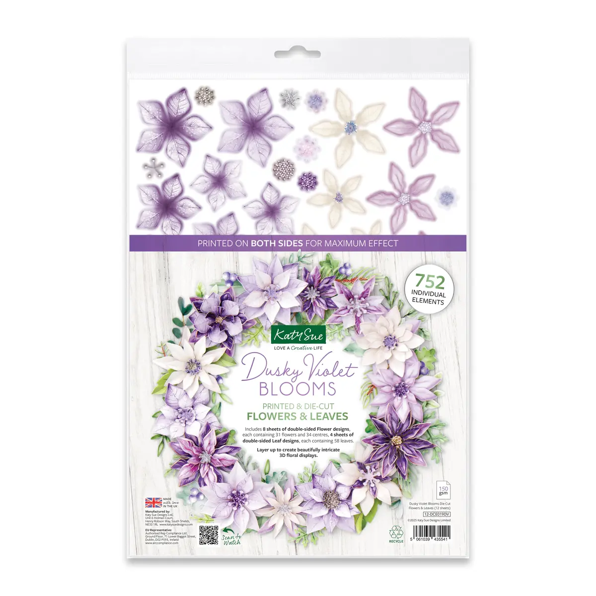 Dusky Violet Blooms, Die Cut Flowers & Leaves, 12 Sheets 1