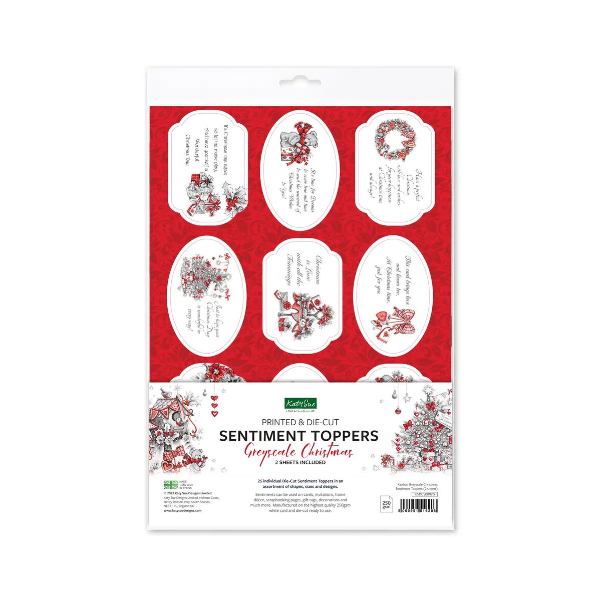Greyscale Christmas Sentiment Toppers, 2 Sheets 1