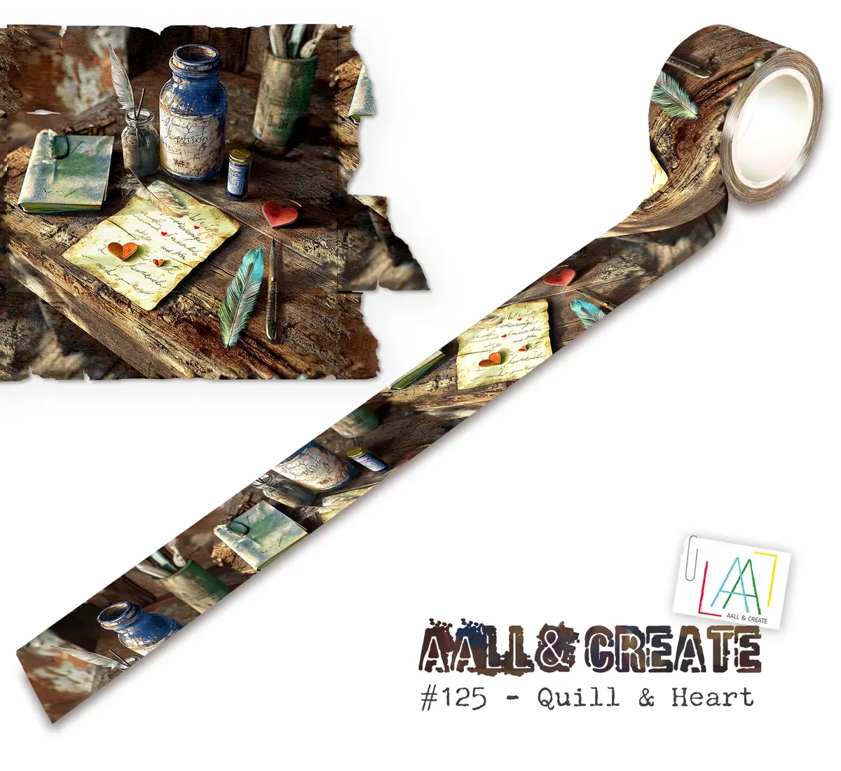 Aall And Create - Washi Tape 25Mm X 10M - Quill & Heart (Layer-It-Up!) 1