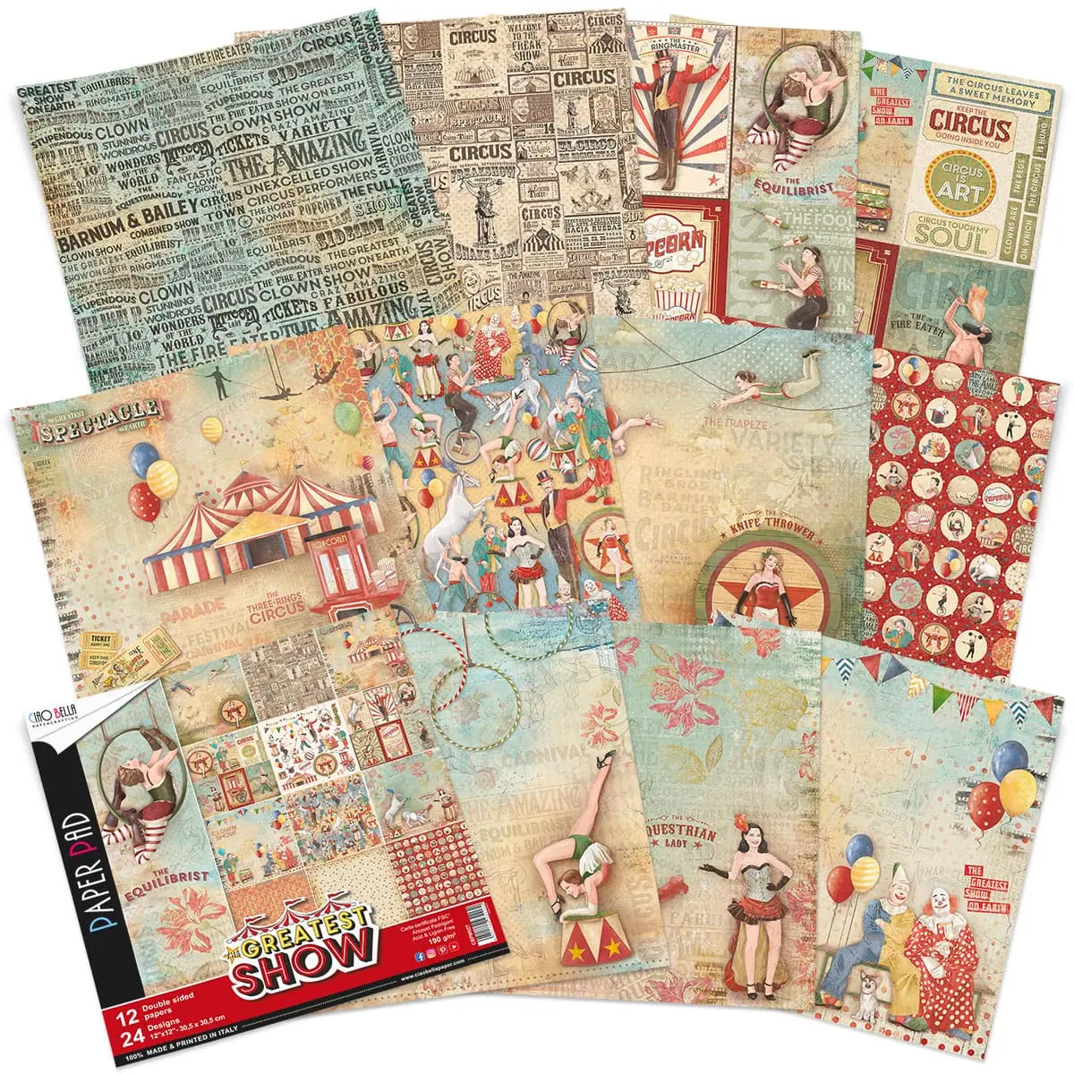 Ciao Bella The Greatest Show Paper Pad 12"X12" 12/Pkg 2