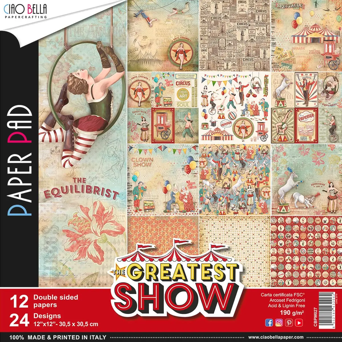 Ciao Bella The Greatest Show Paper Pad 12"X12" 12/Pkg 1