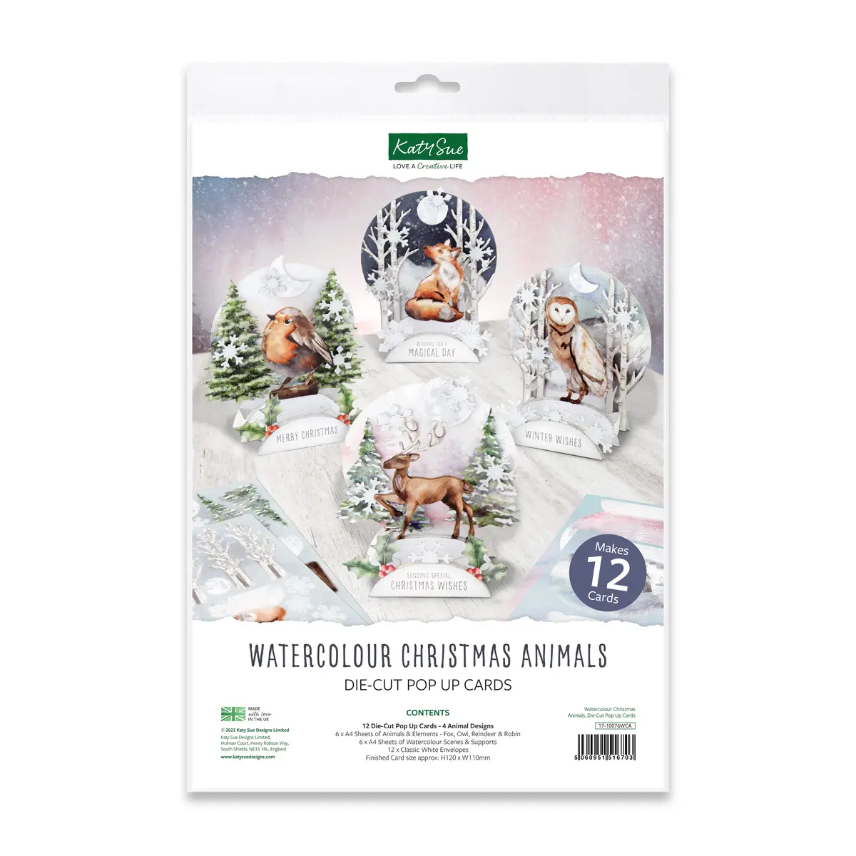Watercolour Christmas Animals, Die-Cut Pop Up Cards 1