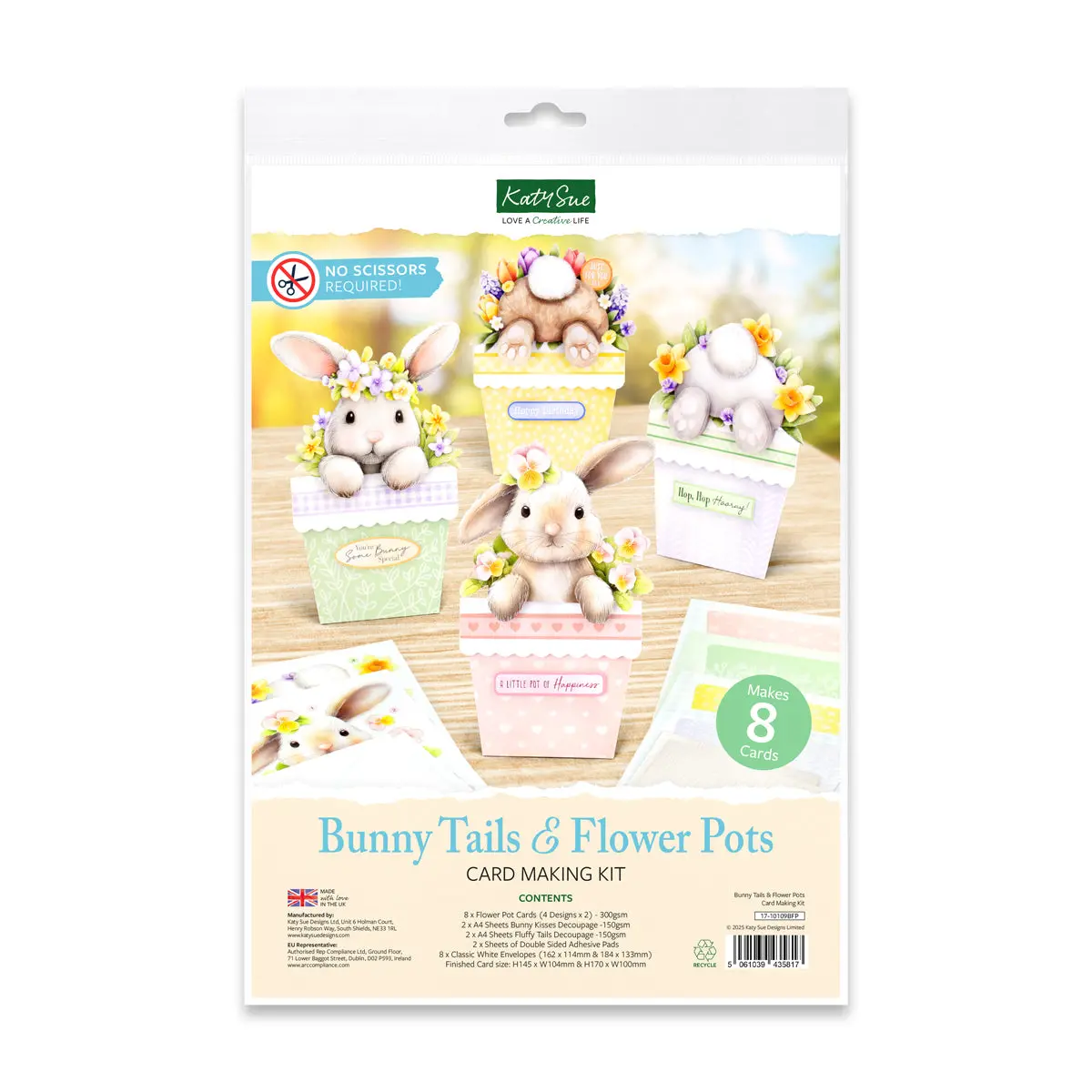 Katy Sue Bunny Tails & Flower Pots, Card Making Kit 1