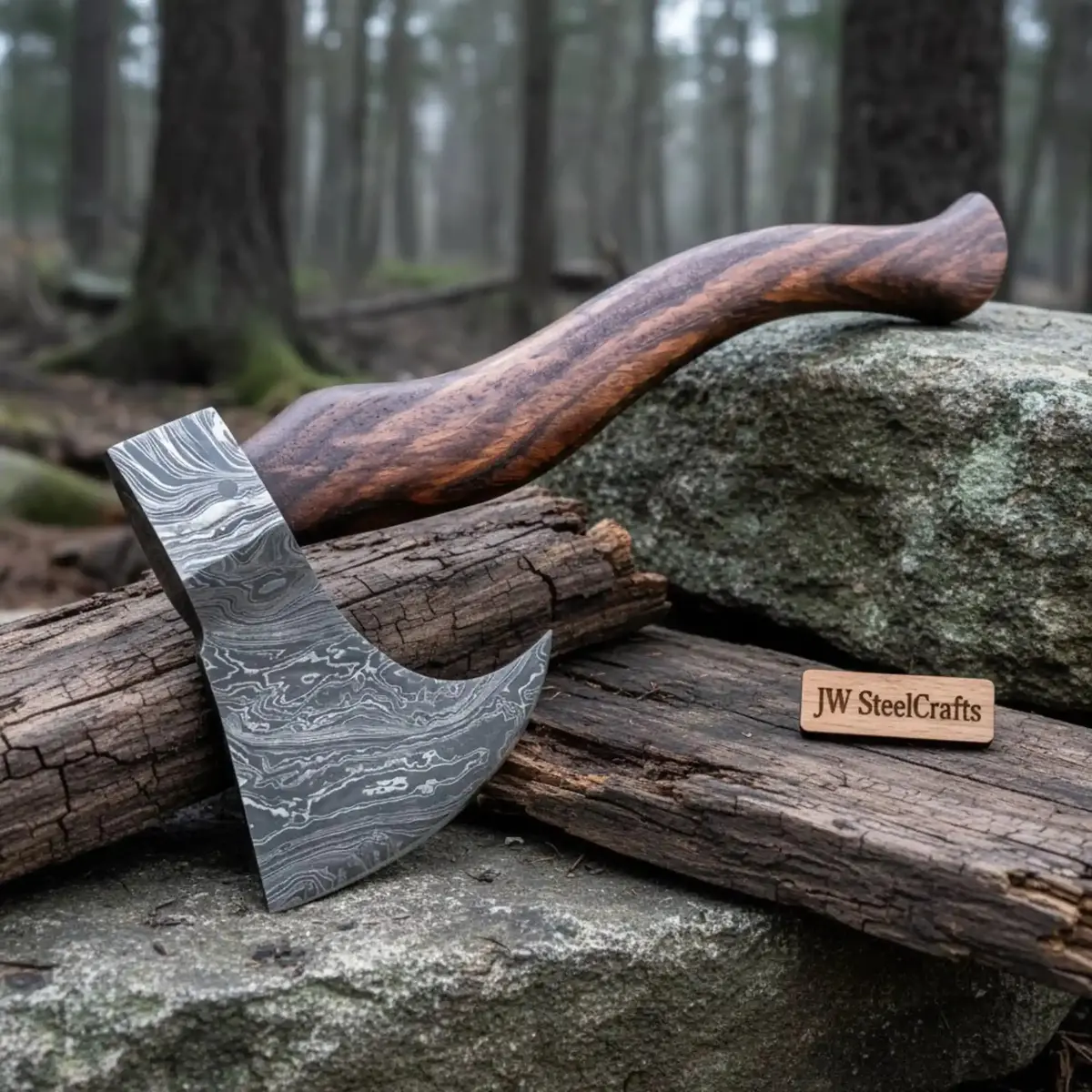 19 Inch Curved Rosewood Damascus Chopping Axe 1