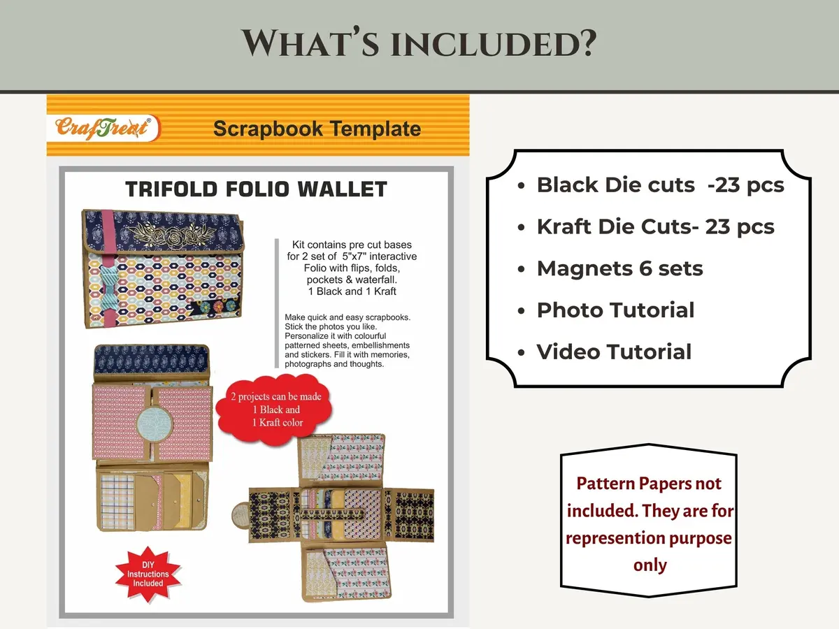Craftreat Scrapbook Blanks - Trifold Folio Wallet - Black & Kraft Color 2