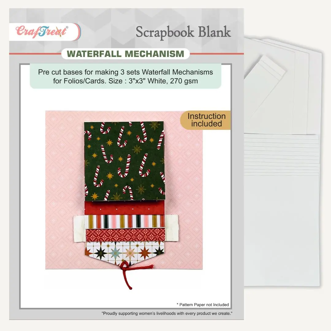 Craftreat Scrapbook Blank Precut Base - Waterfall Mechanism White - 3"X3" 2