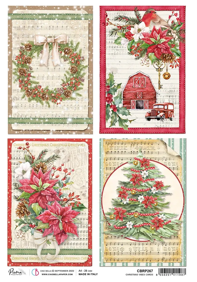 Rice Paper A4 Piuma Christmas Vibes Cards 1