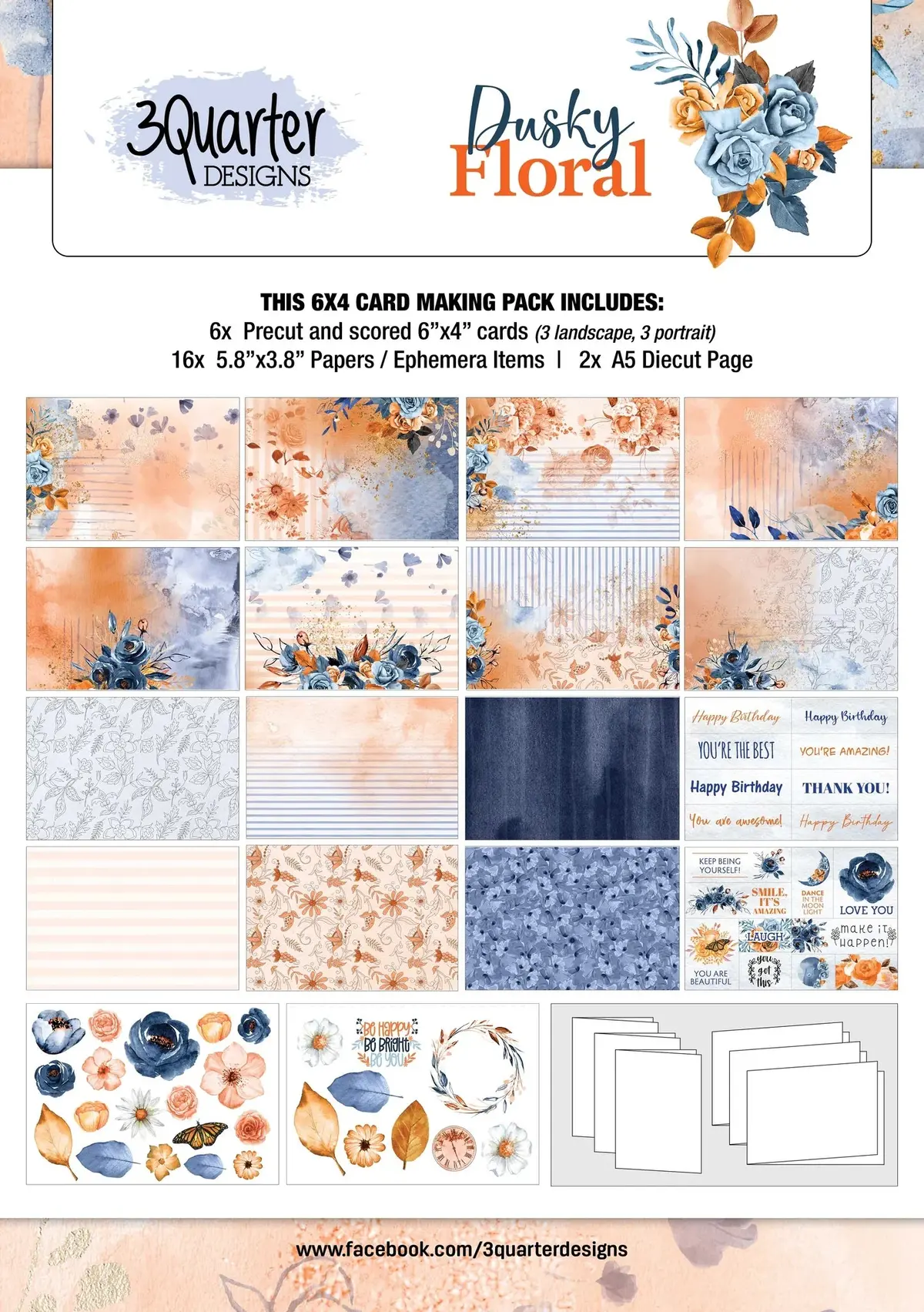 3Quarter Designs - Dusky Floral - Card Kit 1