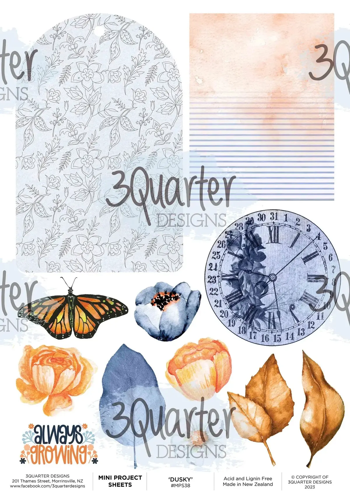 3Quarter Designs - Dusky Floral - Mini Project Sheet 1