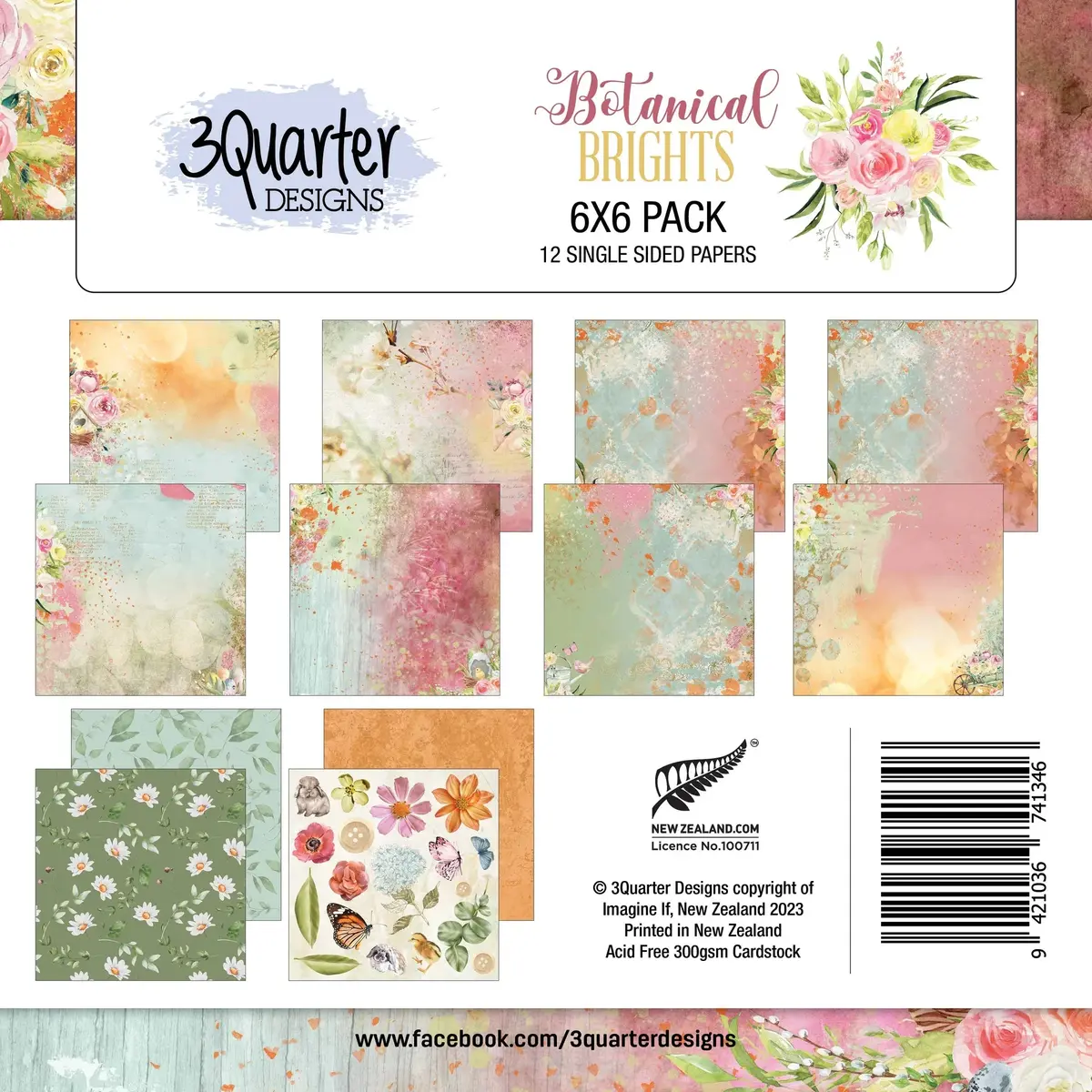 3Quarter Designs - Botanical  Brights - Paper Pad 6 X 6 1
