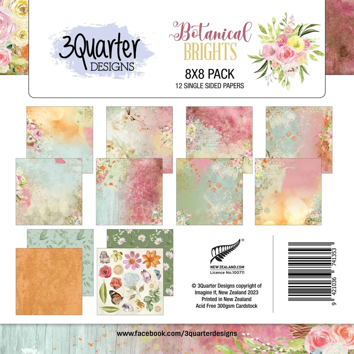 3Quarter Designs - Botanical  Brights - Paper Pad 8 X 8 1