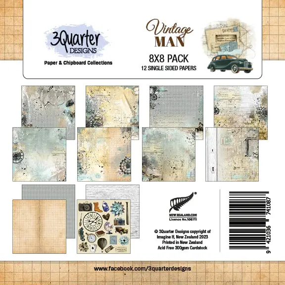 3Quarter Designs - 8" X 8" Paper Pack - Vintage Man 1