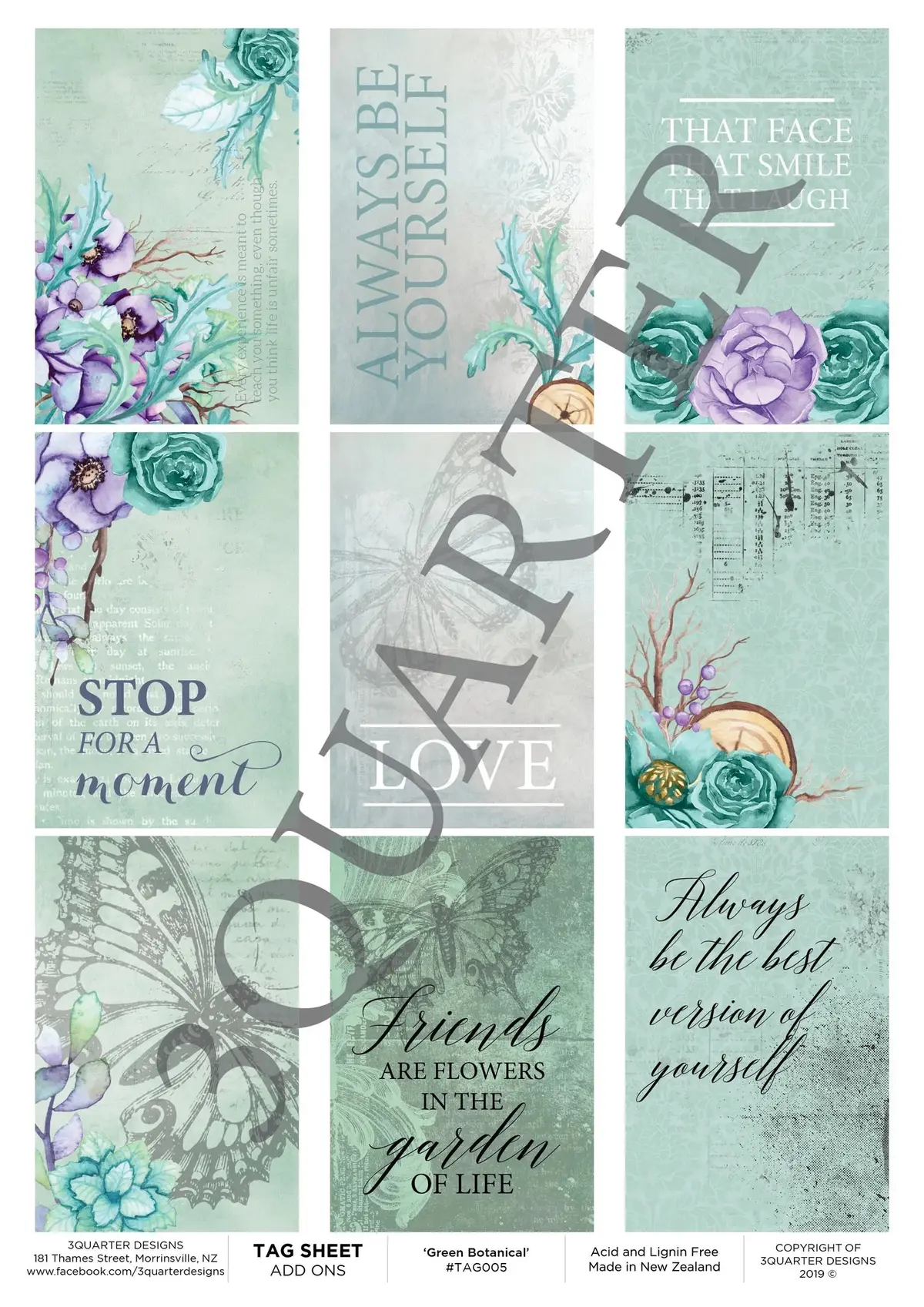 3Quarter Designs - Tag Sheet - Green Botanical 1