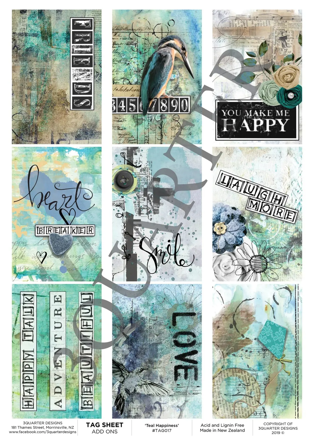3Quarter Designs - Tag Sheet - Teal Happiness 1