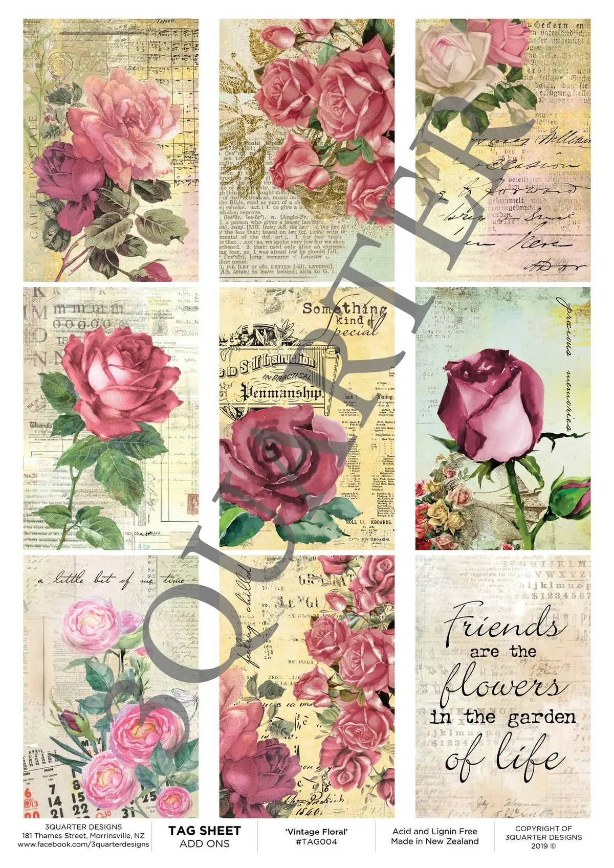 3Quarter Designs -Tag Sheet - Vintage Floral 1