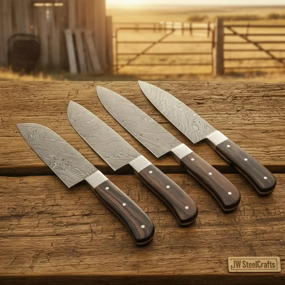 Handmade Damascus Chef Knife Set, 4-Piece Professional Cooking Set With Pakka Wood Handles 1