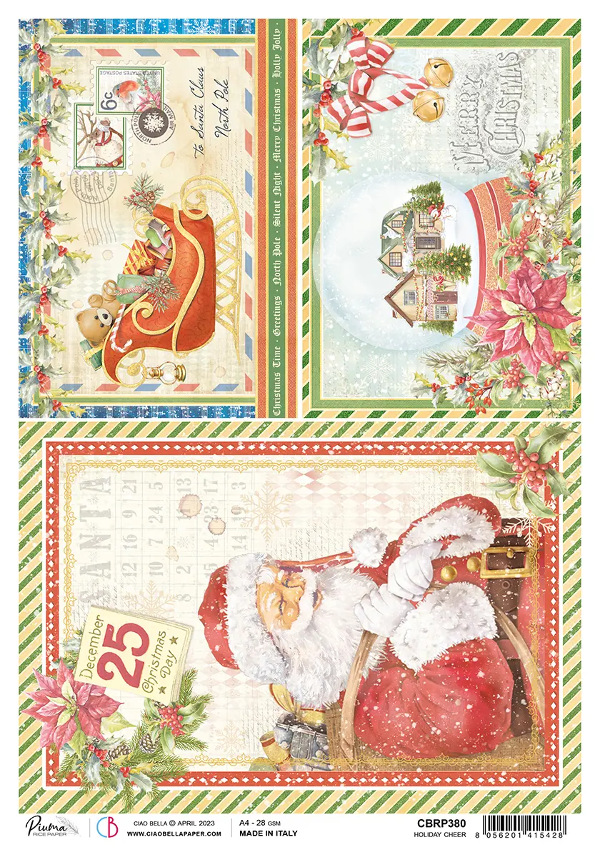 Ciao Bella Rice Paper A4 Piuma Holiday Cheer - 5 Sheets 1