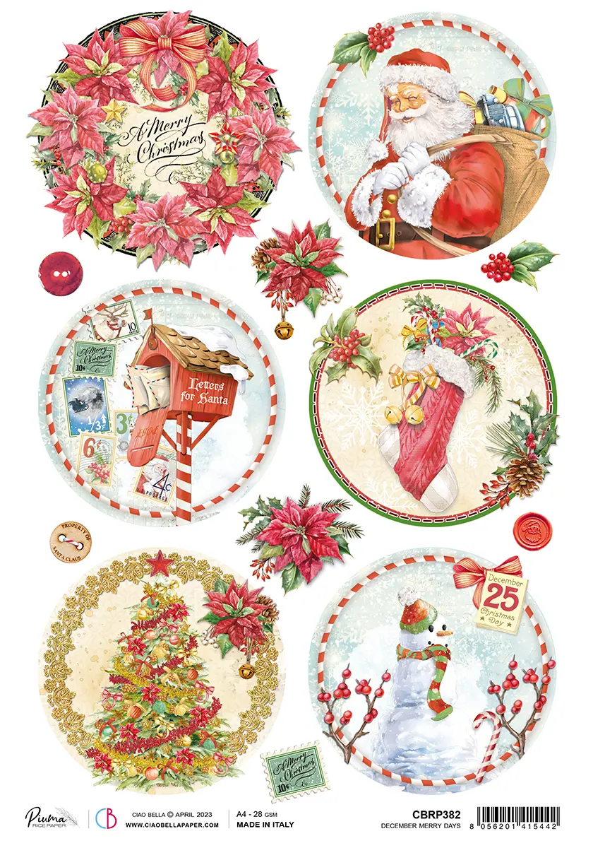 Ciao Bella Rice Paper A4 Piuma December Merry Days - 5 Sheets 1