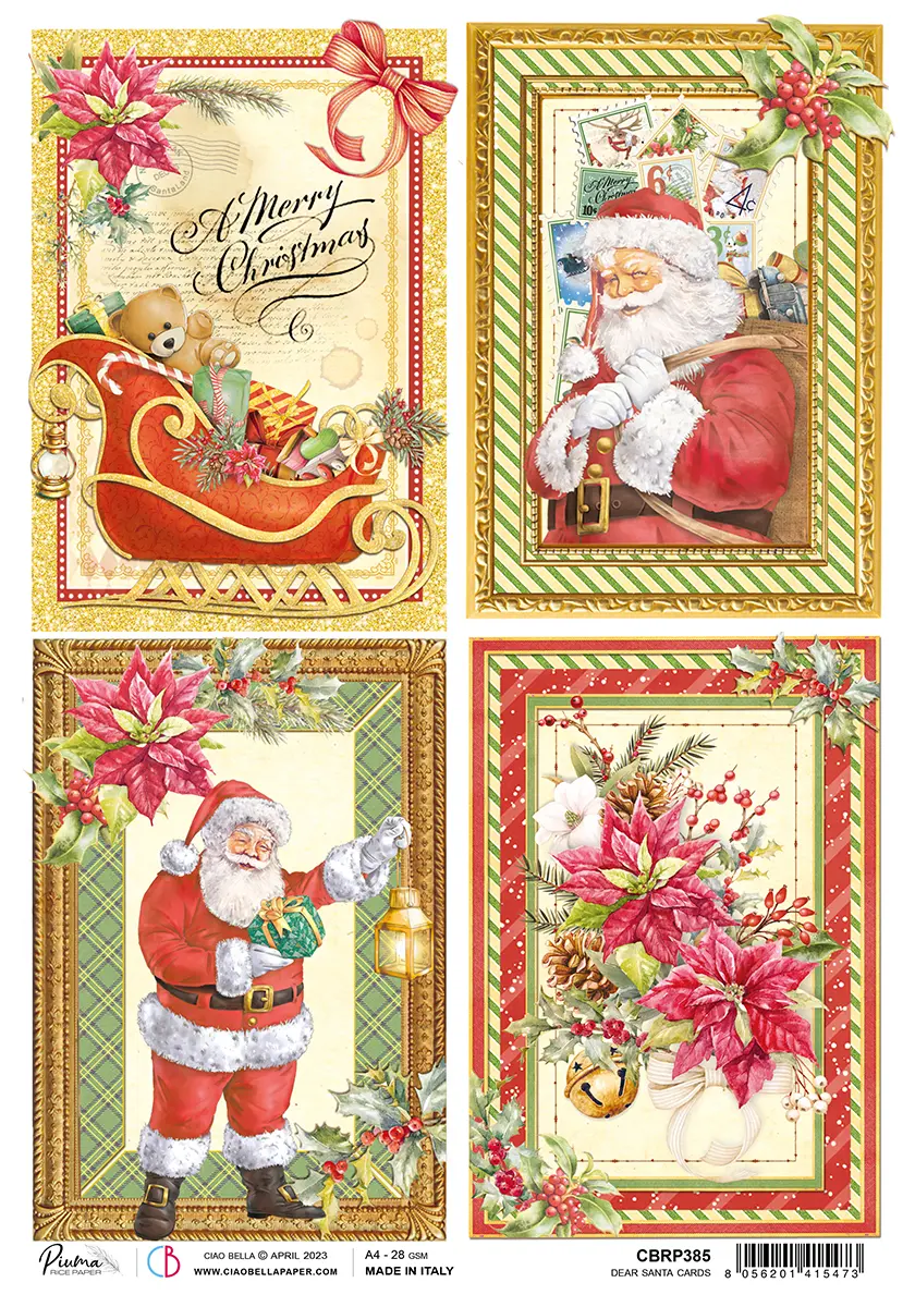 Ciao Bella Rice Paper A4 Piuma Dear Santa Cards - 5 Sheets 1