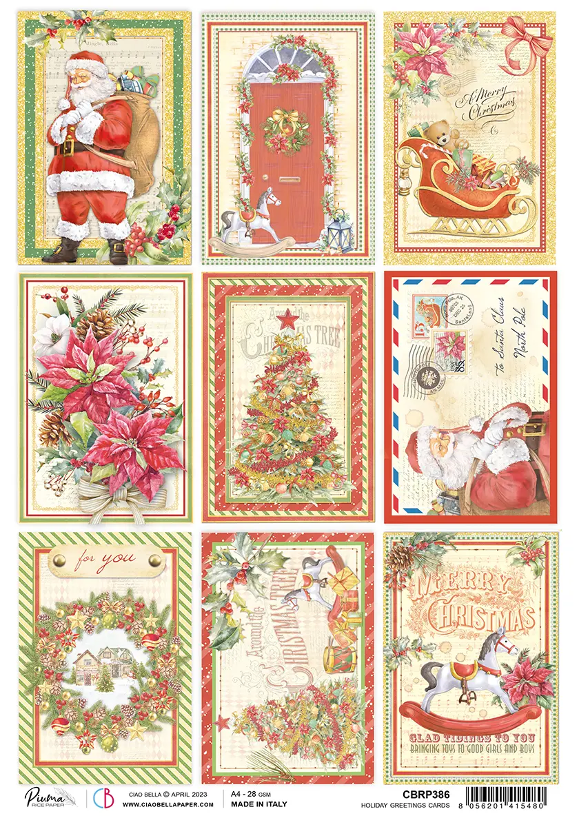 Ciao Bella Rice Paper A4 Piuma Holiday Greetings Cards - 5 Sheets 1
