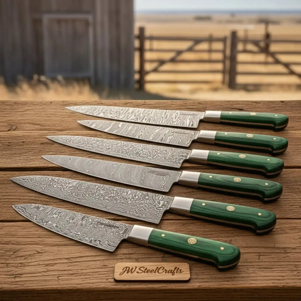 Custom Handmade Damascus Kitchen Knife Set, 6-Piece Bundle, Professional Chef And Utility Knives, 1