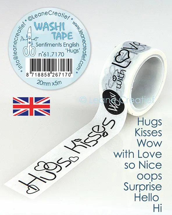 Washi Tape Sentiment English “Hugs”, 20Mm X 5M 1