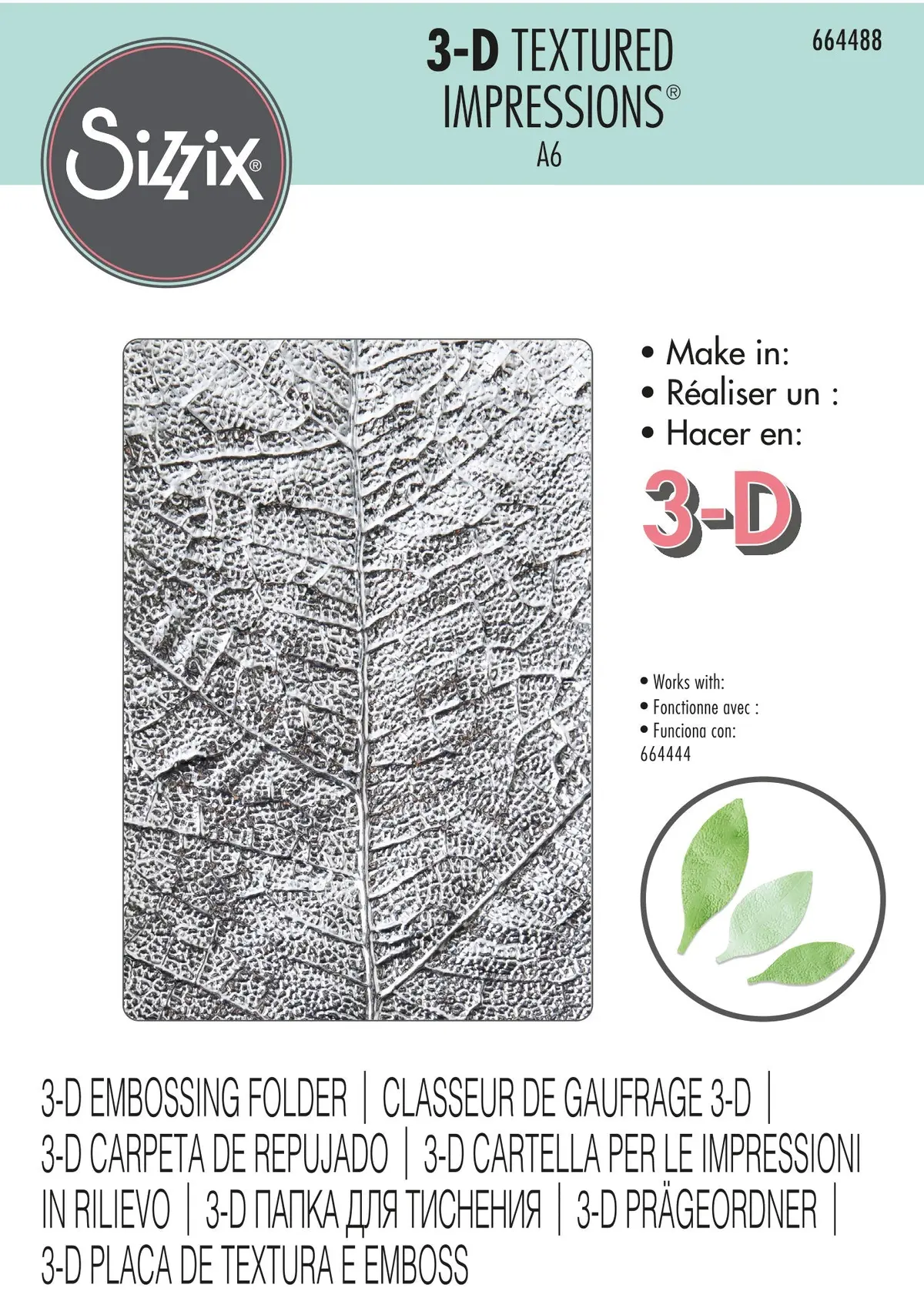 Sizzix 3-D Textured Impressions Embossing Folder - Leaf Veins 1