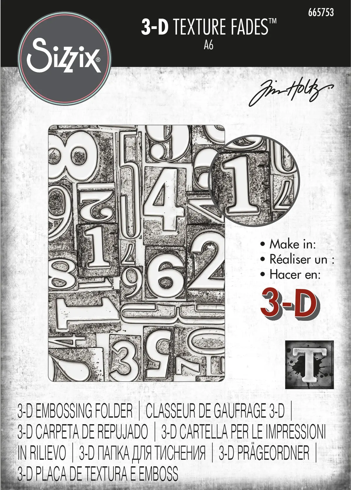 Sizzix 3-D Texture Fades Embossing Folder - Numbered By Tim Holtz 1
