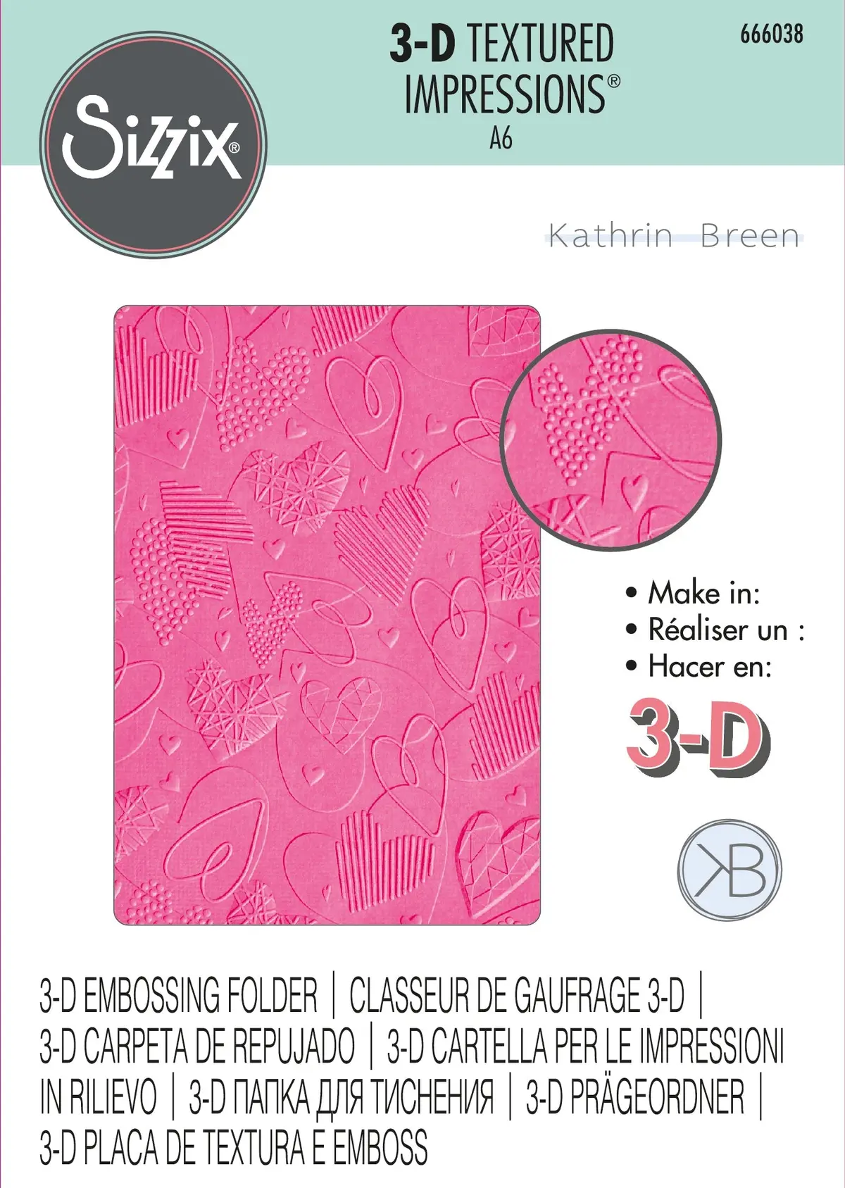 Sizzix 3-D Textured Impressions Embossing Folder - Mark Making Hearts By Kath Breen 1