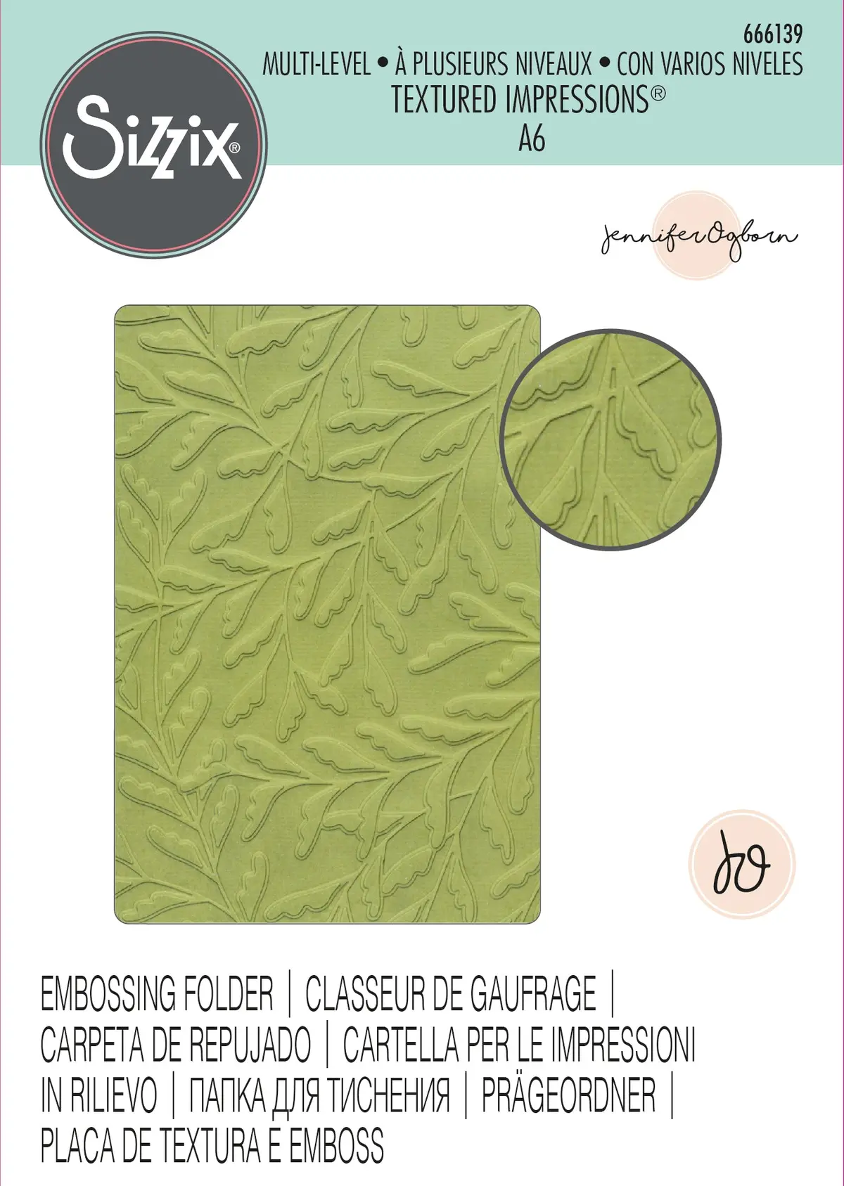 Sizzix Multi-Level Textured Impressions Embossing Folder - Delicate Leaves By Jennifer Ogborn 1