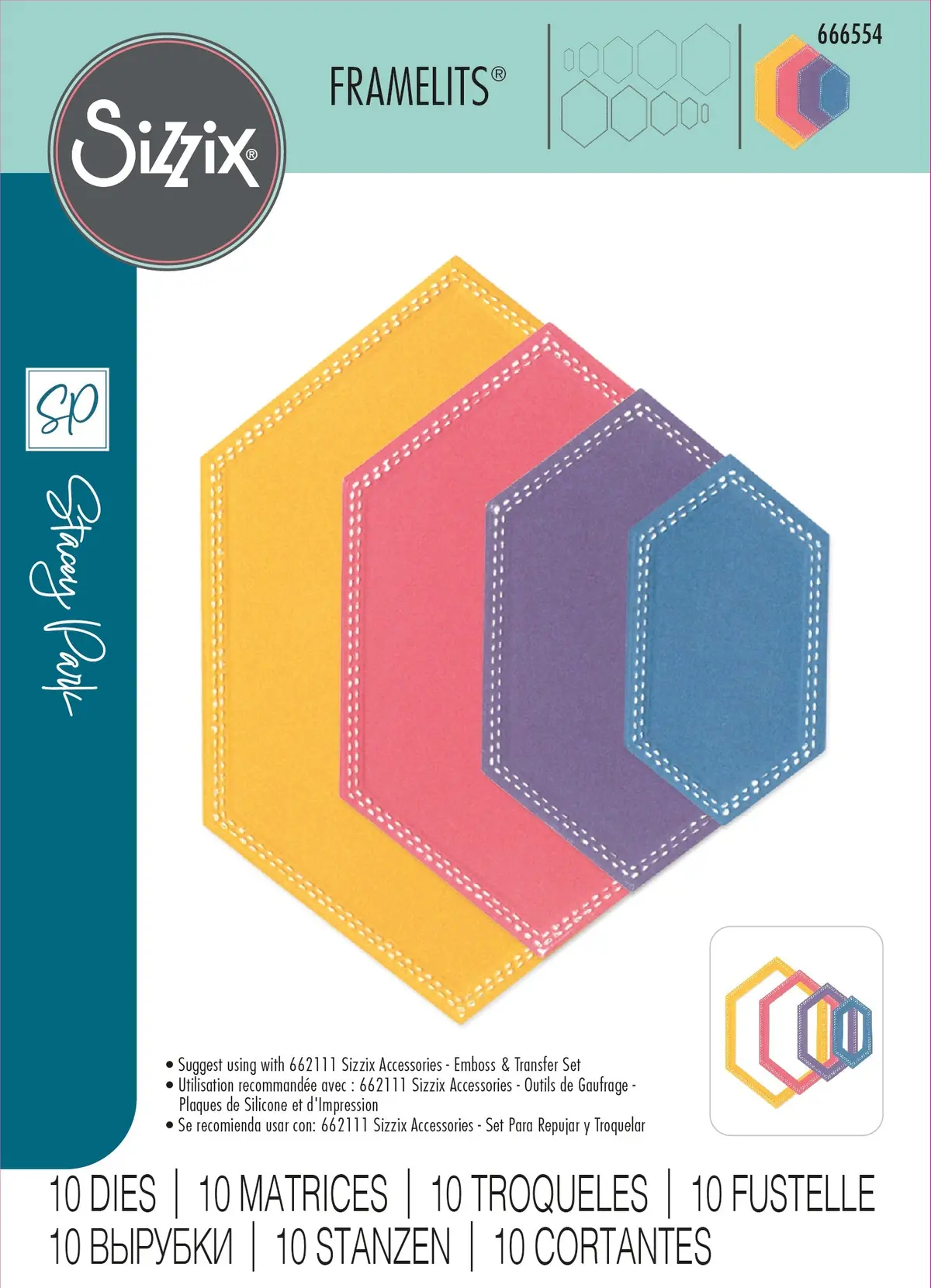 Sizzix Framelits Die Set 10Pk Fanciful Framelits Belinda Stitched Hexagons By Sp 1