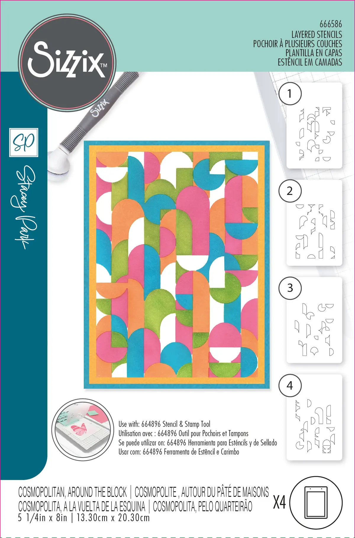 Sizzix A6 Layered Stencils 4Pk Cosmopolitan, Around The Block By Stacey Park 1