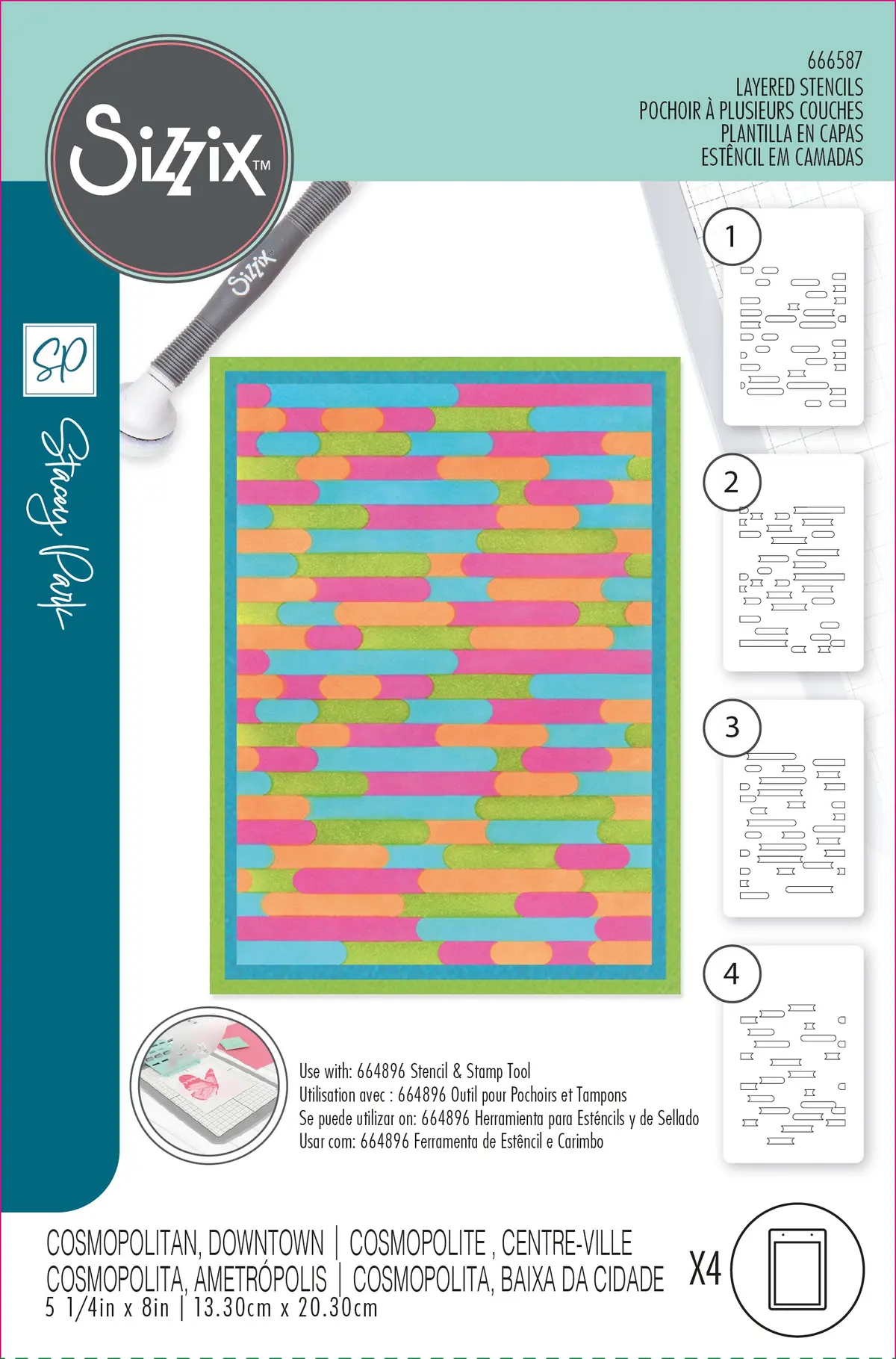 Sizzix A6 Layered Stencils 4Pk Cosmopolitan, Downtown By Stacey Park 1
