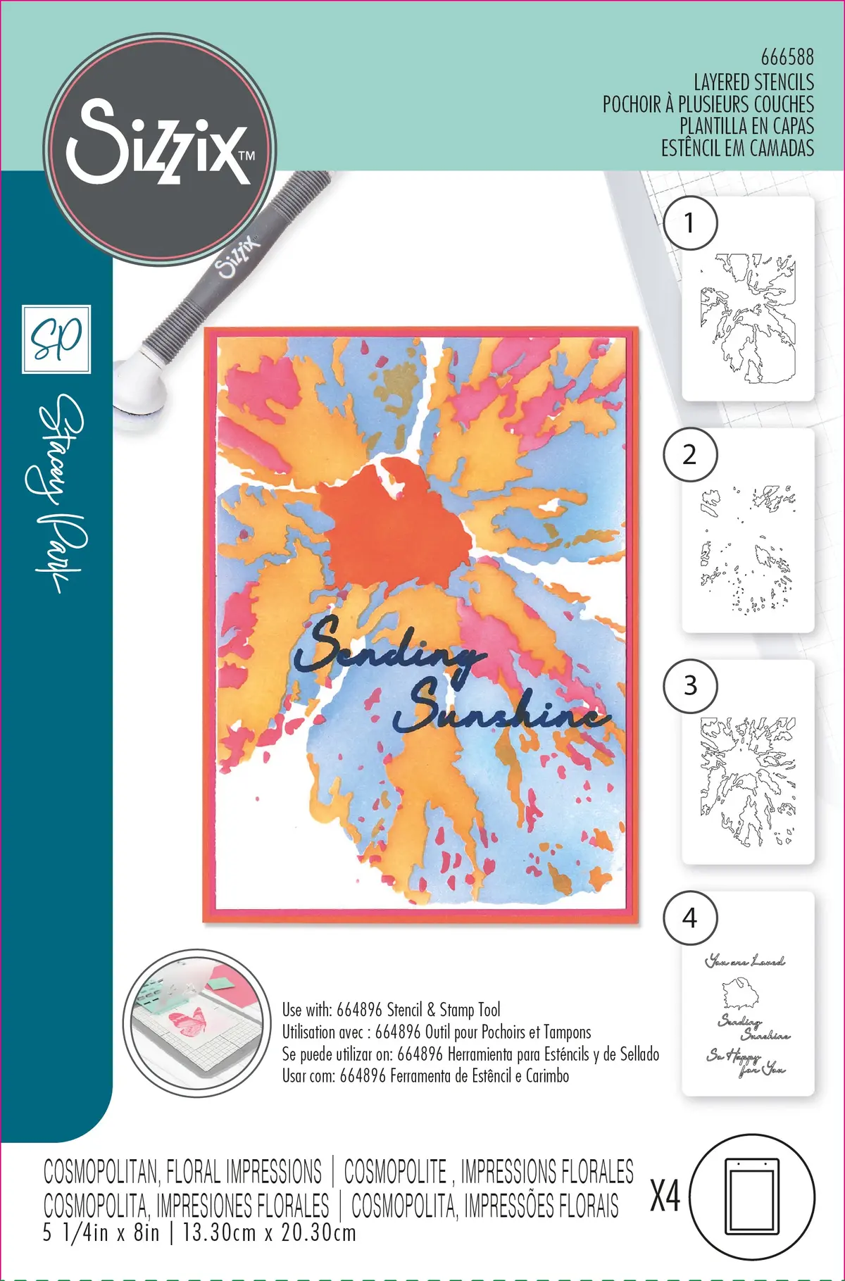Sizzix A6 Layered Stencils 4Pk Cosmopolitan, Floral Impressions By Stacey Park 1