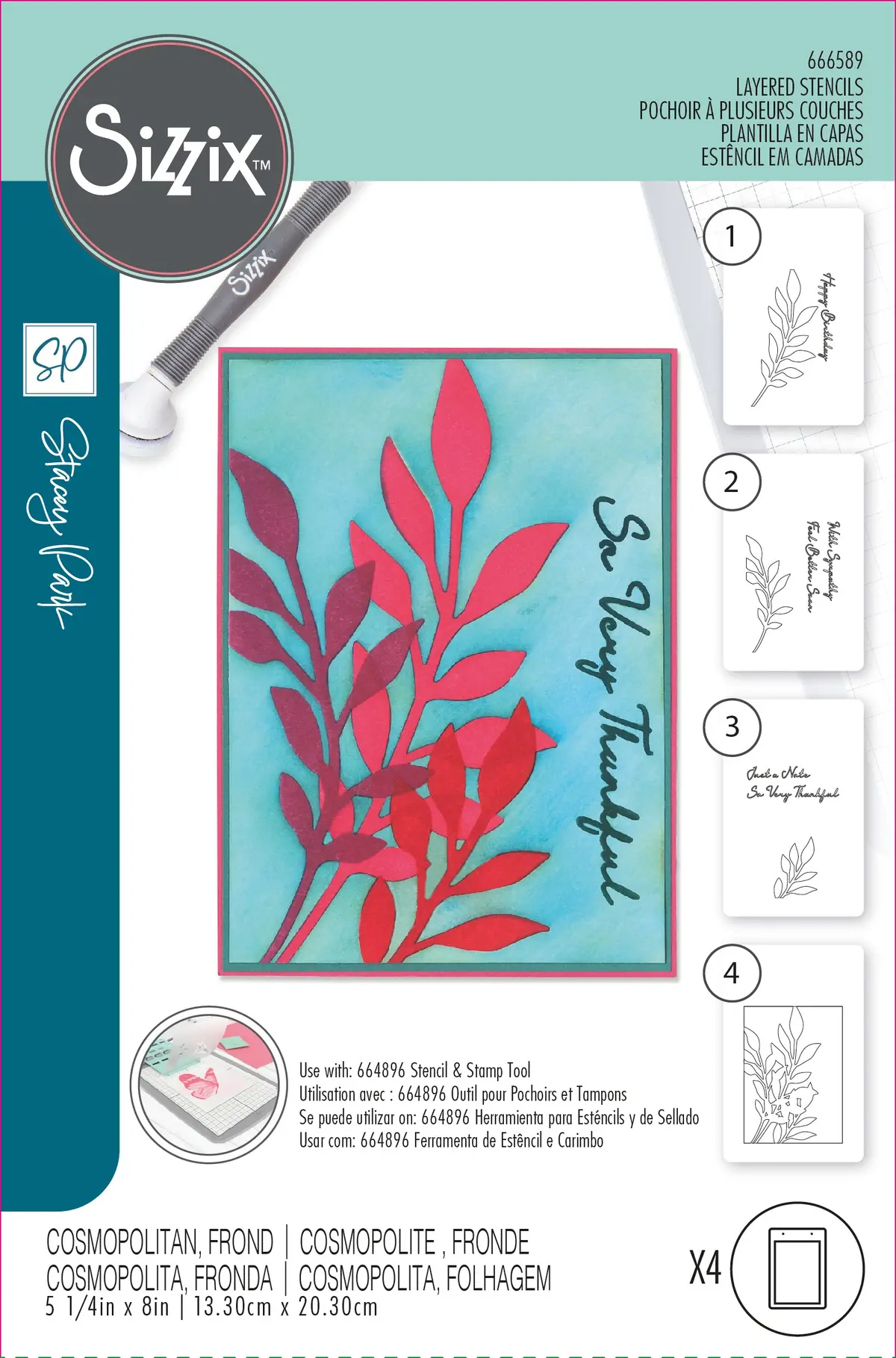 Sizzix A6 Layered Stencils 4Pk Cosmopolitan, Frond By Stacey Park 1