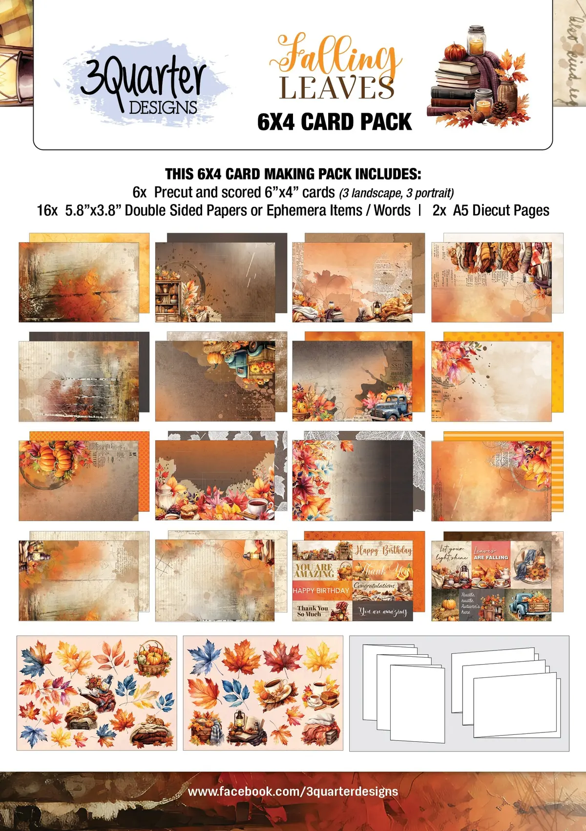 3Quarter Designs Falling Leaves 6X4 Card Pack 1