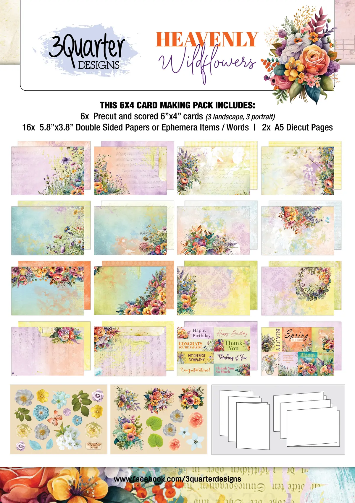 3Quarter Designs Heavenly Wildflowers 6X4 Card Pack 1