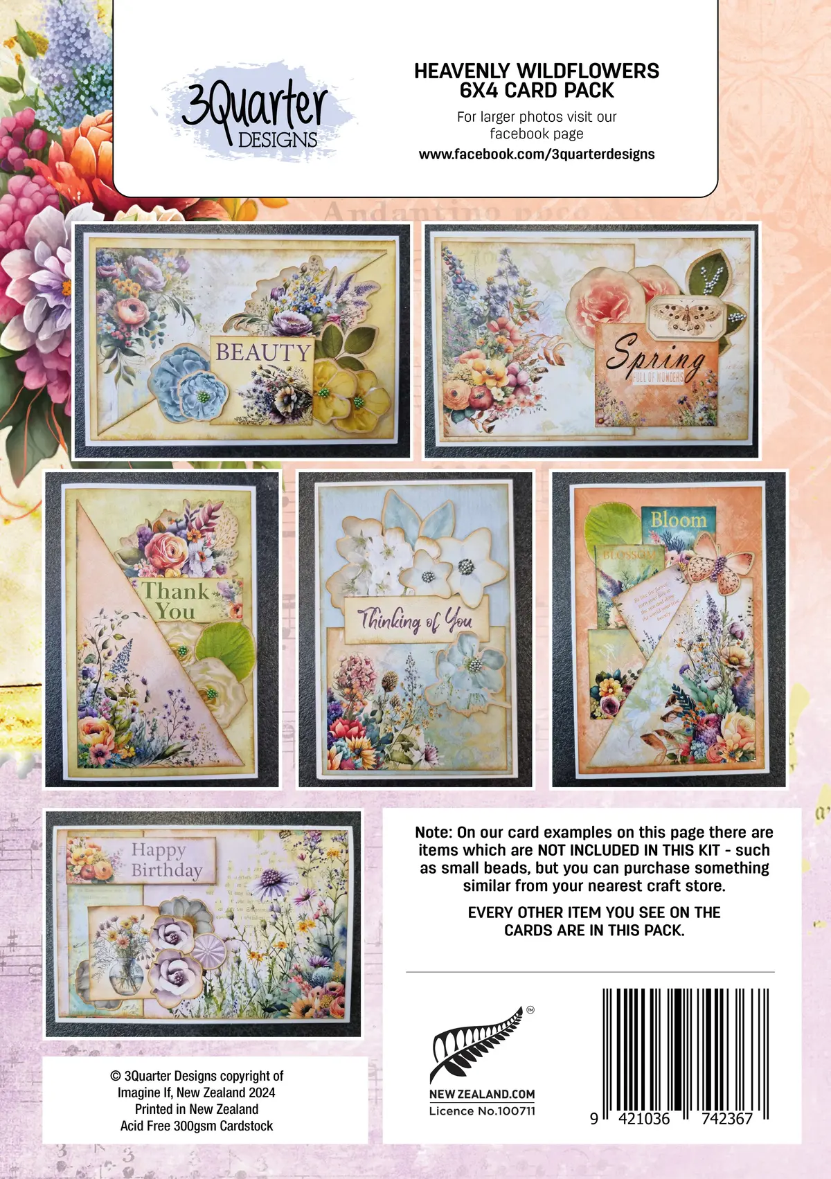 3Quarter Designs Heavenly Wildflowers 6X4 Card Pack 2